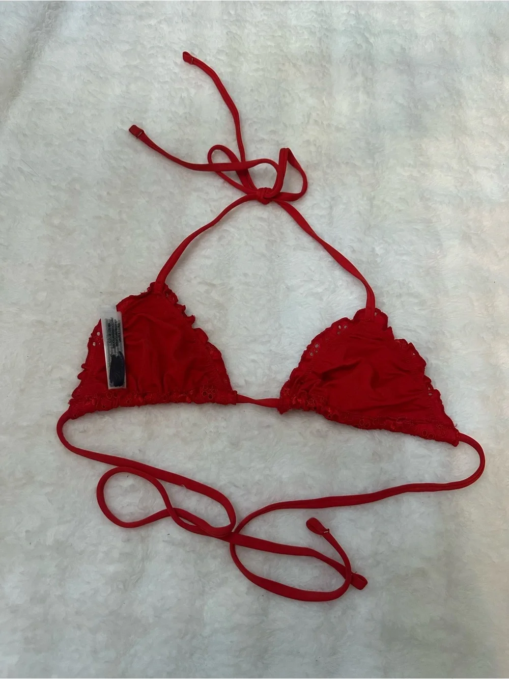 New! PINK by Frankies Bikinis Red Bandana Triangle Bikini Top Small 39210